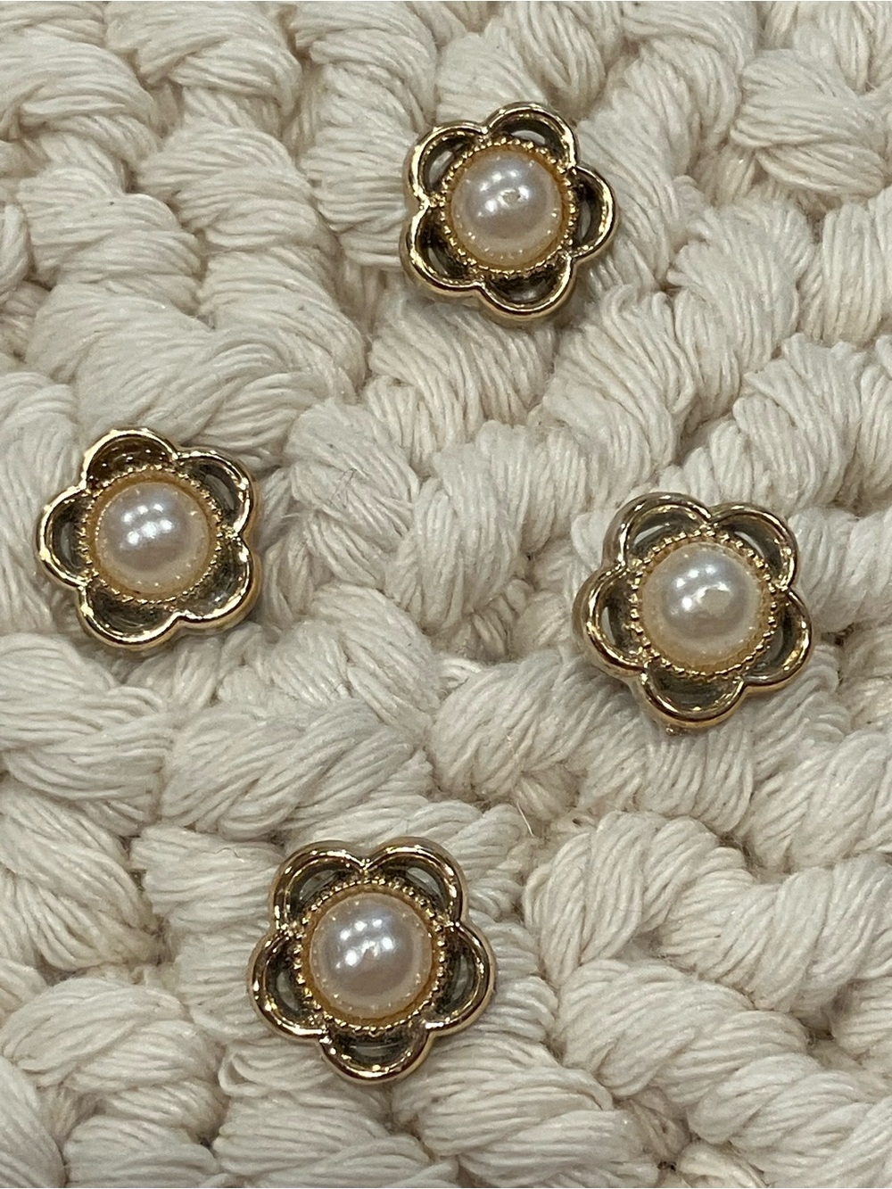 Gold Flower With Center Faux Pearl Pins Set of 4